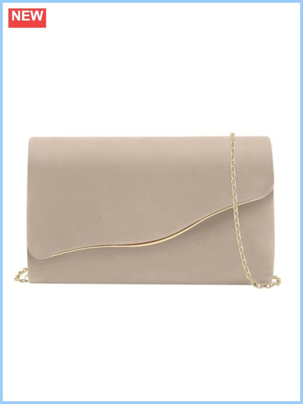 Faux Suede Envelope Clutch Evening Bag with Gold Chain Strap